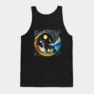 Fantasy Border Collie Dog Cute Moon Phases Paper Quilling Cattle Herding Dogs Tank Top